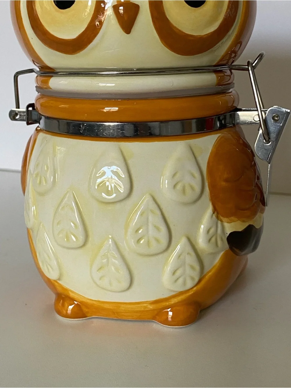 Owl Jar Canister Small Tea 6” X 4” Woodland Friends Ceramic Boston Traders Hinge
